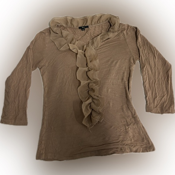 Milano Tan Ruffled 3/4 Sleeve Blouse - Picture 1 of 4